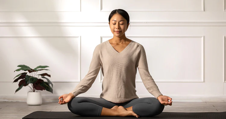 Peaceful meditation practice in a zen garden setting