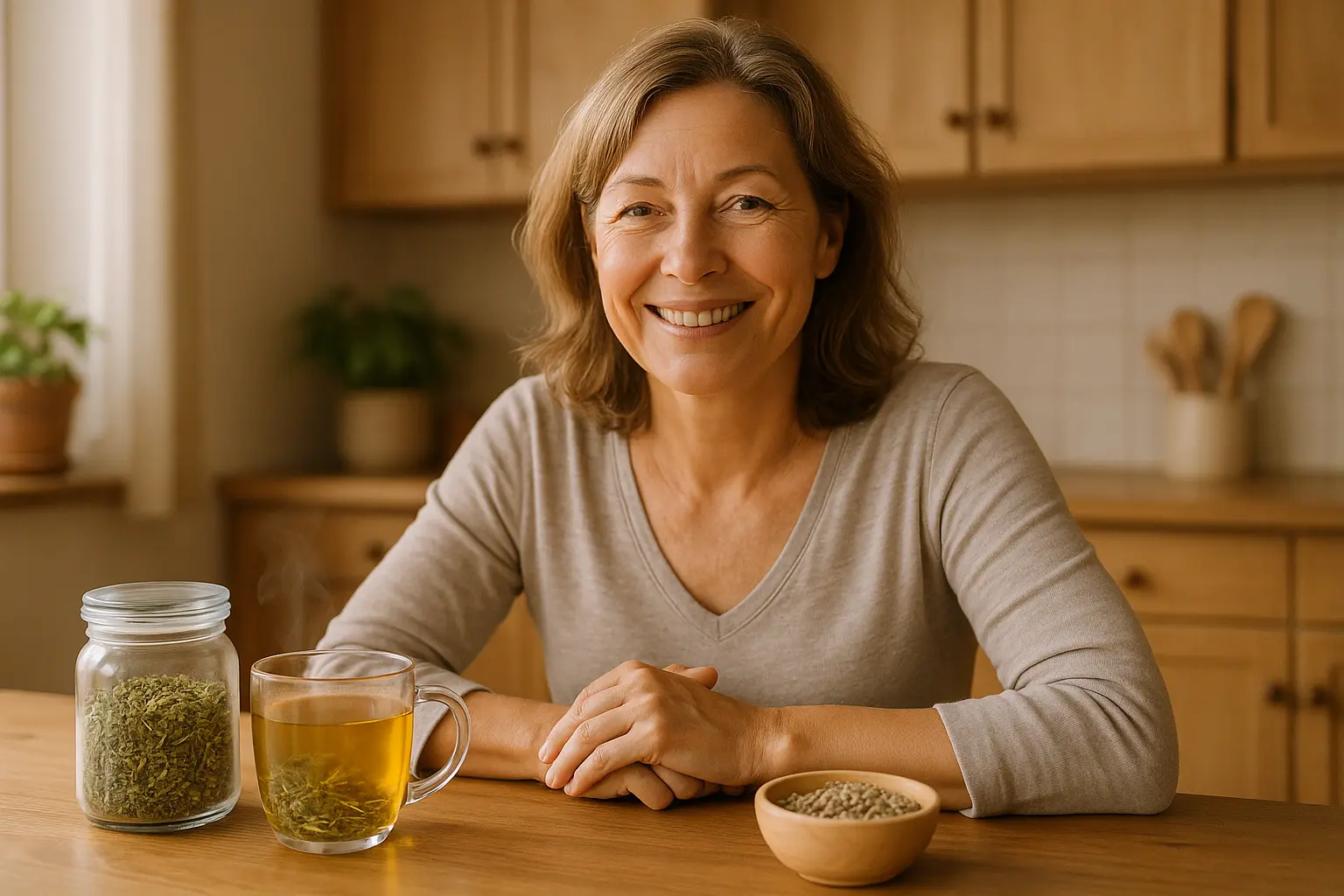 Fresh herbal wellness drinks and healthy breakfast ingredients