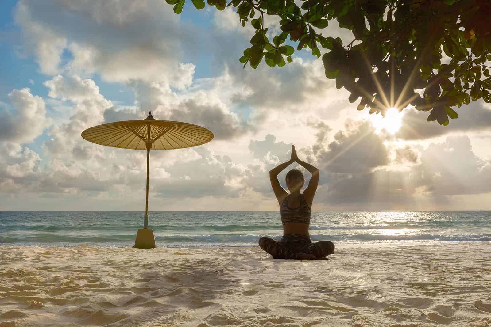 Peaceful meditation practice in a zen garden setting